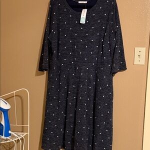 Chic Navy Polka Dot Long Sleeve Dress